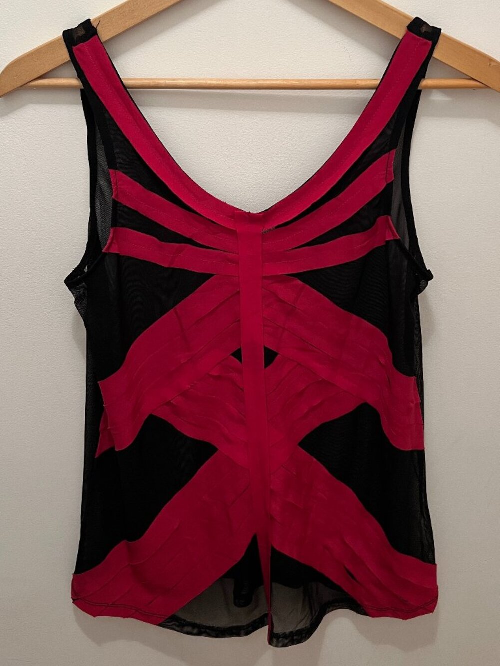 Silence + Noise Sheer Mesh Tank Top with Hot Pink Crisscross Detail – Size S